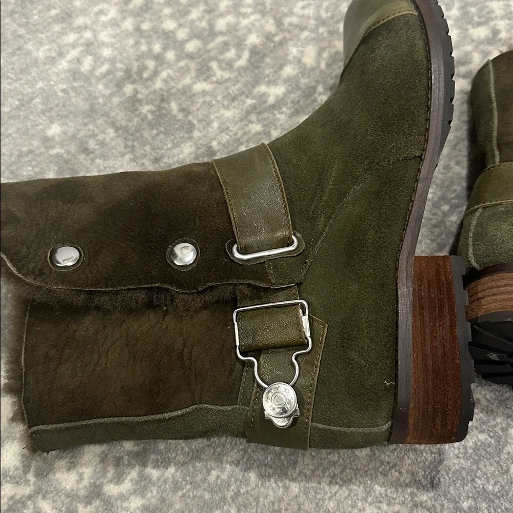 MATT BERNSON REAL SHEEPSKIN SHEARLING ARMY GREEN BOOTS SIZE 7.5 - Picture 8 of 13